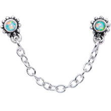 Load image into Gallery viewer, 20G 1/4 White Synthetic Opal Chain Dangle Double Nose Bone