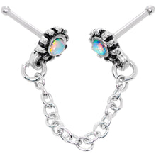 Load image into Gallery viewer, 20G 1/4 White Synthetic Opal Chain Dangle Double Nose Bone