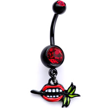 Load image into Gallery viewer, Red Gem Black Anodized Red Lips of Death Dangle Belly Ring