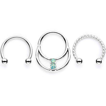 Load image into Gallery viewer, 16G 3/8 Teal Faux Opal Twisted Horseshoe Closure Ring Set