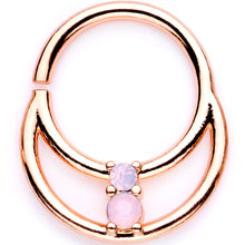 Load image into Gallery viewer, 16G 3/8 Pink Faux Opal Rose Gold Tone Horseshoe Closure Ring Set