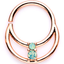Load image into Gallery viewer, 16G 3/8 Teal Faux Opal Rose Gold Tone Horseshoe Closure Ring Set