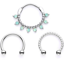 将图片加载到图库查看器,16G 3/8 Teal Faux Opal Twisted Horseshoe and Clicker Set of 3