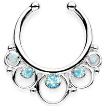 Load image into Gallery viewer, 16G Teal Faux Opal Twisted Horseshoe Clip On Fake Septum Ring Set