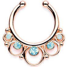 Load image into Gallery viewer, 16G Teal Faux Opal Rose Gold Tone Twisted Horseshoe Clip On Fake Septum Ring Set