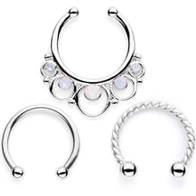 Load image into Gallery viewer, 16G White Faux Opal Twisted Horseshoe Clip On Fake Septum Ring Set