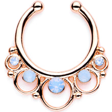 Load image into Gallery viewer, 16G Blue Faux Opal Rose Gold Tone Twisted Horseshoe Clip On Fake Septum Ring Set