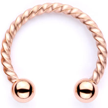 Load image into Gallery viewer, 16G Blue Faux Opal Rose Gold Tone Twisted Horseshoe Clip On Fake Septum Ring Set