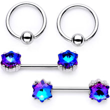 Load image into Gallery viewer, 14G Blue Gem Supernova Captive Ring Barbell Nipple Ring Set