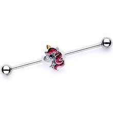 Load image into Gallery viewer, Purple Glitter Cartoon Unicorn Gold Tone Industrial Barbell Set of 2