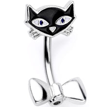Load image into Gallery viewer, Curious Bow Tie Kitty Cat Double Mount Belly Ring