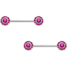 Load image into Gallery viewer, 14G 5/8" Pink Gem Circular Cluster Barbell Nipple Ring Set