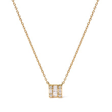 将图片加载到图库查看器,10K Yellow Gold 1/10 Cttw Round and Baguette Diamond Mosaic Composite Square 18" Inch Pendant Necklace (H-I Color, I1-I2 Clarity)