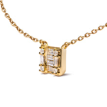 将图片加载到图库查看器,10K Yellow Gold 1/10 Cttw Round and Baguette Diamond Mosaic Composite Square 18" Inch Pendant Necklace (H-I Color, I1-I2 Clarity)