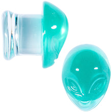 Load image into Gallery viewer, Clear Green Pyrex Glass Alien Face Double Flare Plug Set 6mm to 16mm