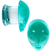 Load image into Gallery viewer, Clear Green Pyrex Glass Alien Face Double Flare Plug Set 6mm to 16mm