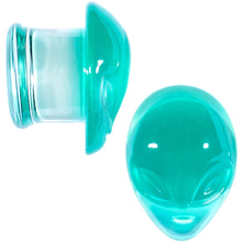 Load image into Gallery viewer, Clear Green Pyrex Glass Alien Face Double Flare Plug Set 6mm to 16mm