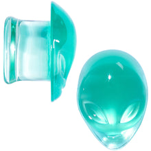 Load image into Gallery viewer, Clear Green Pyrex Glass Alien Face Double Flare Plug Set 6mm to 16mm