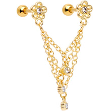 Load image into Gallery viewer, 16G 1/4 Clear Gem Gold PVD Flower Cartilage Chain Earring