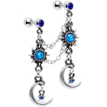 Load image into Gallery viewer, 16G 1/4 Blue Gem Crescent Moon Star Cartilage Chain Earring