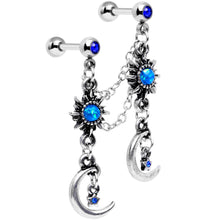 Load image into Gallery viewer, 16G 1/4 Blue Gem Crescent Moon Star Cartilage Chain Earring