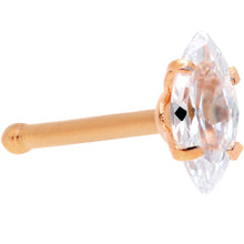 Load image into Gallery viewer, 20G 1/4 Clear CZ Gem Rose Gold IP Ellipse Nose Bone