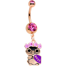 Load image into Gallery viewer, Pink Gem Rose Gold Tone Anodized BFF Penguins Dangle Belly Ring Set