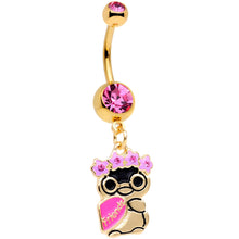 将图片加载到图库查看器,Pink Gem Gold Tone Anodized BFF Penguins Dangle Belly Ring Set