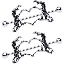 将图片加载到图库查看器,1 1/2 Skeleton Hand Heart Nipple Barbell Shield Set