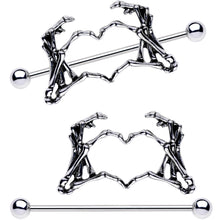 将图片加载到图库查看器,1 1/2 Skeleton Hand Heart Nipple Barbell Shield Set