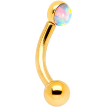 Load image into Gallery viewer, 16G 1/4 White Synthetic Opal Flat Set Gold IP Curved Eyebrow Rook Piercing
