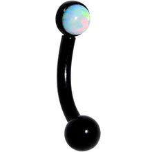 Load image into Gallery viewer, 16G 1/4 White Synthetic Opal Flat Set Black IP Curved Eyebrow Rook Piercing