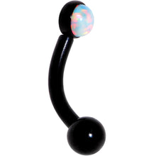 Load image into Gallery viewer, 16G 1/4 White Synthetic Opal Flat Set Black IP Curved Eyebrow Rook Piercing