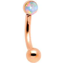 Load image into Gallery viewer, 16G 1/4 White Synthetic Opal Flat Set Rose Gold IP Curved Eyebrow Rook Piercing