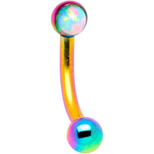 Load image into Gallery viewer, 16G 1/4 White Synthetic Opal Flat Set Rainbow IP Curved Eyebrow Rook Piercing
