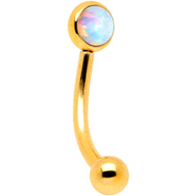 Load image into Gallery viewer, 16G 5/16 White Synthetic Opal Flat Set Gold IP Curved Eyebrow Rook Piercing