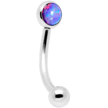 Load image into Gallery viewer, 16G 5/16 Purple Synthetic Opal Flat Set Curved Eyebrow Rook Piercing