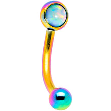 Load image into Gallery viewer, 16G 5/16 White Synthetic Opal Flat Set Rainbow IP Curved Eyebrow Rook Piercing