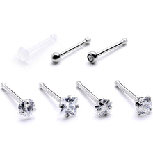 将图片加载到图库查看器,Clear CZ Gem Multi Shape 3mm Nose Bone 7 Pack Set