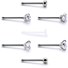 将图片加载到图库查看器,Clear CZ Gem Multi Shape 3mm Nose Bone 7 Pack Set