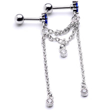 将图片加载到图库查看器,16G 1/4 Clear Blue Gem Cute Clusters Cartilage Chain Earring