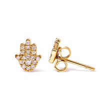 Load image into Gallery viewer, 10K Yellow Gold Diamond Accented Hamsa Stud Earrings (H-I Color, I1-I2 Clarity)