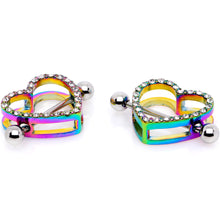 Load image into Gallery viewer, 14G 5/8 Clear Gem Rainbow Valentine Heart Nipple Ring Set