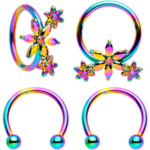 Load image into Gallery viewer, 16G 3/8 Rainbow Flower Power Horseshoe BCR Captive Ring Set