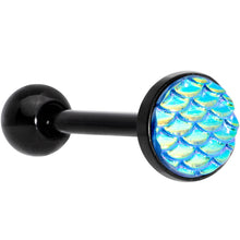 Load image into Gallery viewer, Black PVD Aqua Mermaid Scale Barbell Tongue Ring
