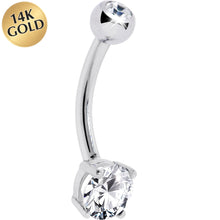 将图片加载到图库查看器,16G Solid 14K White Gold Round Cubic Zirconia Belly Ring