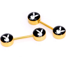 将图片加载到图库查看器,Licensed Playboy Bunny Gold Tone Barbell Nipple Ring Set
