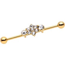 Load image into Gallery viewer, 14G Clear Gem Gold IP Floral Cluster Industrial Barbell 38mm