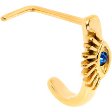 Load image into Gallery viewer, 20G Blue Gem Gold Tone Wide Eye Faux Hoop L Shaped Nose Ring