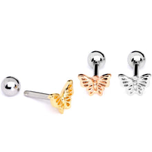 Load image into Gallery viewer, 16G 1/4 Blush Butterfly Cartilage Tragus Earring Set of 3